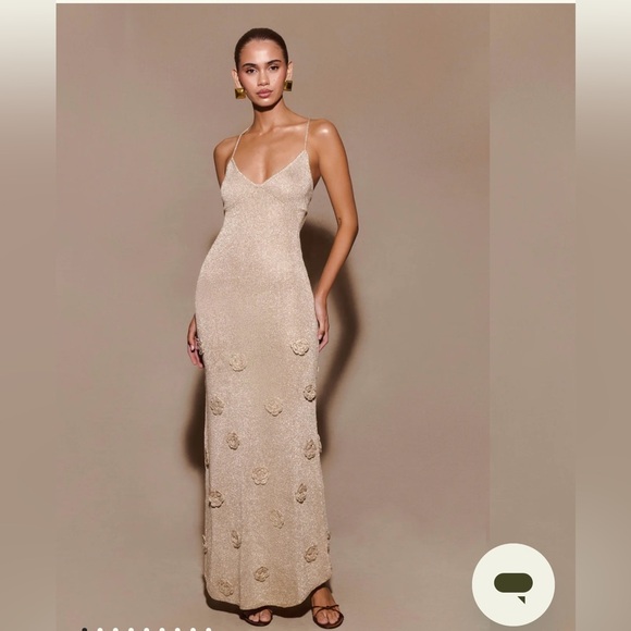 Meshki Dresses & Skirts - Meshki Beige/Gold Sparkle Maxi Dress